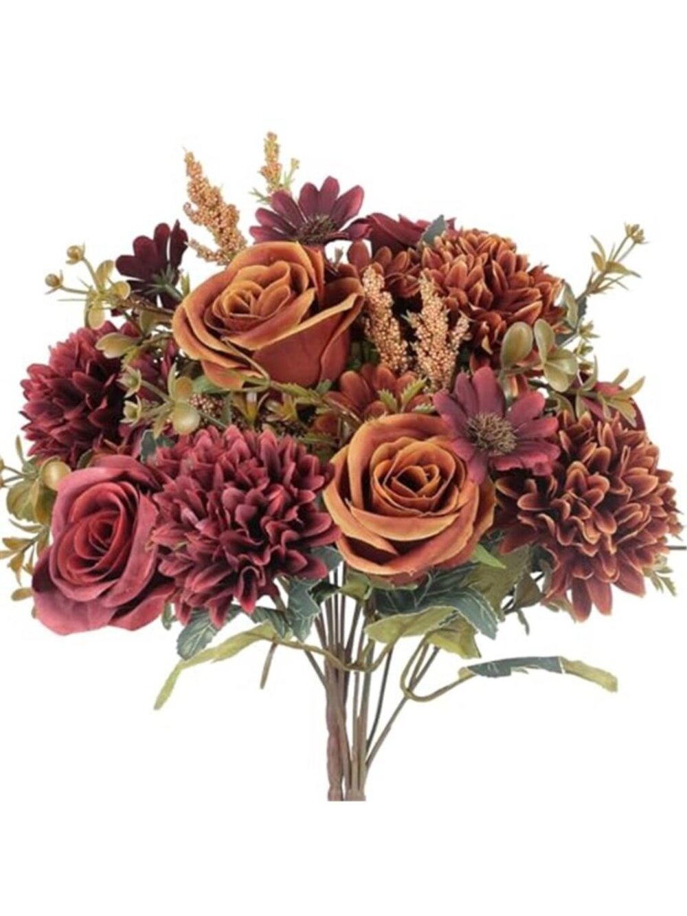 2 Pcs Artificial Fall Flowers Fake Silk Fall Flowers Orange+Red